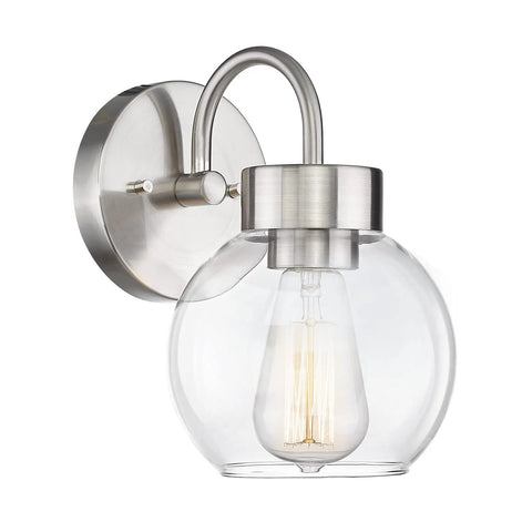 Over Mirror Bathroom Light Fixture One Light Brushed Nickel Wall Sconce Sleek Modern Vanity Lamp with glass globe shade