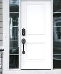 Slick Bluetooth Smart Deadbolt Featuring Quick Fingerprint Access And Touchscreen Keypad Plus Remote App Monitoring For Hassle Free Home Security Setup Black installed on a white door.