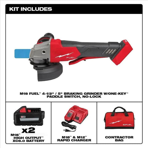 Badass Brushless Angle Grinder Set Featuring Dual High Output Batteries And Rapid Charger, M18 5" grinder kit with battery and charger included.