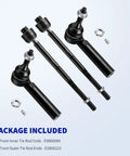 Chevy Silverado 1500 4Pc Front Inner Outer Tie Rod Ends Kit Direct Fit Replacement For 2007 2008 2009 2010 2011 2012 2013 Models Including Avalanche Suburban 1500 Tahoe And GMC Sierra Yukon 1500, black steel parts