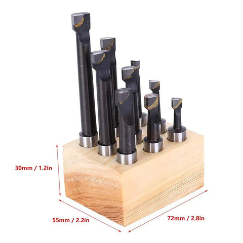 12mm F1 Type Boring Bar Set 9 Piece Pro Grade High Speed Steel Lathe Tools With Storage Base For Precision Internal Turning And Bore Machining On Metalworking Lathes, set in base