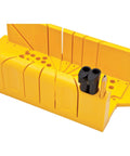 Yellow miter box for clean 90 45 and 22.5 degree angled cuts with storage for pencils, rugged for baseboard and trim corners