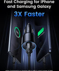 130W USB C Car Charger For iPhone And Galaxy, dual USB-C ports charging two smartphones simultaneously with fast charging speed.