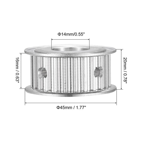 5M 25-Tooth Timing Pulley Synchronous Wheel 5mm Pitch 14mm Bore For Timing Belt Drives Built Tough From Aluminum Alloy Ideal For 3D Printers CNC Machines Milling Drills And Other Belt Driven Gear Systems. 25T pulley with 14mm bore and 45mm diameter