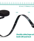 Soft Retractable Dual Sided Body Measuring Tape 60 Inch 150cm Black with inches and cm markings