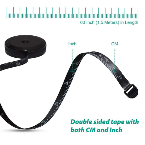 Soft Retractable Dual Sided Body Measuring Tape 60 Inch 150cm Black with inches and cm markings