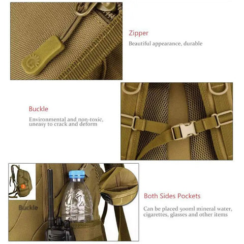 Lightweight Hiking Daypack With Tear Resistant Waterproof Nylon featuring zipper, buckle, and side pockets detail, 43x27x21 cm