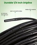 250 Ft Drip Irrigation Kit With Half Inch Tubing And Quarter Inch Dripline Plus Quick Connect Fittings For Garden Beds And Greenhouse Watering UV Resistant PVC And PE Materials Easy Setup featuring 1/4 inch PE dripline