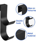 Heavy Duty Black Pool Fence Hooks Set Of 2 Slip On Hangers For Pool Poles And Equipment Fits Three Quarter Inch To One And Quarter Inch Railings
