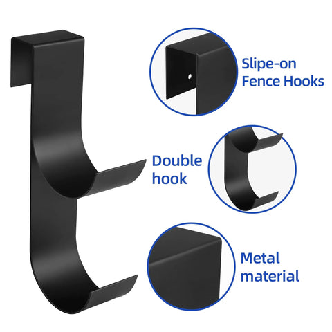 Heavy Duty Black Pool Fence Hooks Set Of 2 Slip On Hangers For Pool Poles And Equipment Fits Three Quarter Inch To One And Quarter Inch Railings