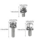 18 Piece M6 Stainless Steel Hex Head Battery Terminal Bolt And Nut Kit With Flat Washers for size and dimensions illustration.