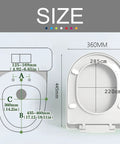 Upgrade Your Bathroom With This Top Notch Quick Release Soft Close Toilet Seat Featuring Hella Smooth Silent Shut Hinges And Ultra Durable Polypropylene Construction Designed For Easy Install On Most Standard Oval Fixtures size diagram with measurements.