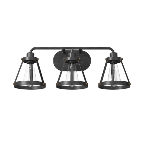 Wicker Park 3-Light Vanity Light Fixture In Weathered Pewter With Old Satin Brass Accents, 24.25 Inches Wide, 8.5 Inches High