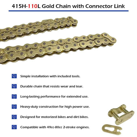Gold Chain With Connector Link For 49cc 60cc 66cc 80cc 2 Stroke Motorized Bicycle Heavy Duty Racing Chain With Six Chain Links