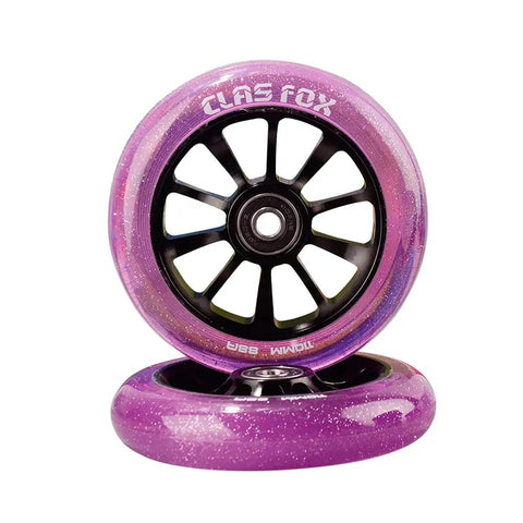 Rad Purple Pro Scooter Wheels 110 Mm Transparent Sparkle Polyurethane With Abec 9 Bearings Cnc Machined Aluminum Core 88A Mid Rebound Two Pack Dope Street Riding Gear