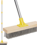 Stainless Steel Deck Scrub Brush With 60 Inch Long Handle Heavy Duty Concrete Floor Cleaner Metal Wire Bristle Broom