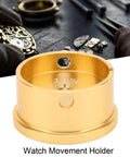 Premium Aluminum Watch Movement Base Repair Stand For 2892 And 2824 Movements, gold tone, shown with watch components.