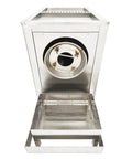 Commercial Gas Coffee Roaster With A Solid Stainless Steel Drum Hella Fast For Toasting Beans And Nuts showing stainless drum and mesh tray.