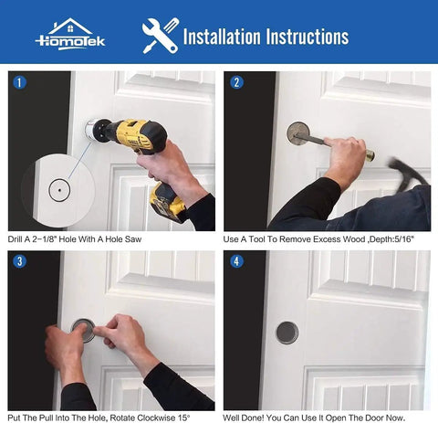 Installation instructions for 8 Pack Closet Door Finger Pulls 2-1/16 Inch Round Sliding Door Handles Matte Black Universal Fit.