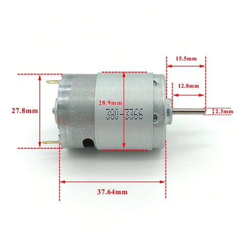 High Torque DC Motor 6V To 12V RS-380 17500 RPM Mini 28mm Electric Motor dimensions with measurements shown
