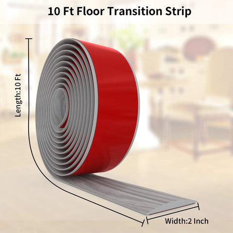 10 Foot Self Adhesive Floor Transition Strip In Gray Wood Grain Design, Vinyl Carpet Threshold Divider, 5 Cm Wide