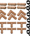 24 Piece Drip Irrigation Fittings Kit For Half Inch Tubing With 17mm Barbed Connectors, Includes 6 Tees, 6 Couplings, 6 Elbows, 6 End Cap Plugs