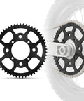 Heavy Duty 53 Tooth Aluminum Rear Chain Sprocket For X1 Spark M Dirt Bike, black design mounted on swingarm axle.