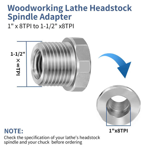 Woodworking Lathe Spindle Adapter Converts 1 x 8 TPI To 1.5 x 8 TPI Built Tough Steel Headstock Adapter Extends Lathe Life By Letting 1 Inch Spindles Accept 1.5 Inch TPI Chucks Faceplates And Woodturning Tools