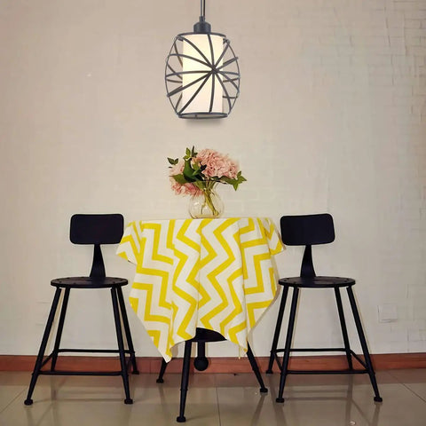 Glass Pendant Plug In Hanging Light With Dimmable Switch Swag Style Lamp above table with yellow pattern cloth and two chairs