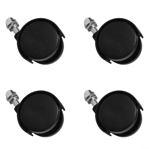 Four black omni-directional caster wheels, 40x30mm plastic with 8mm threaded stems for Midea heater (no brakes)