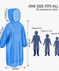 Clear Rain Ponchos For Adults With Hood 4 Pack Lightweight Tear Resistant Emergency Rain Gear For Travel And Outdoor Adventures One Size Fits Most size and fit diagram.