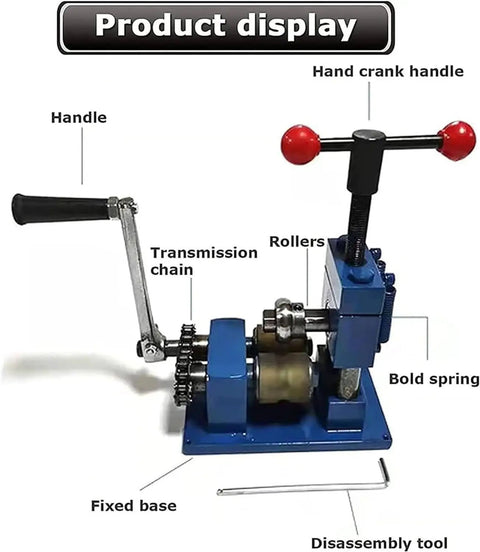 High Quality Manual Ring Bender Machine For Jewelry Making, portable hand crank tool with sturdy steel base and rollers.
