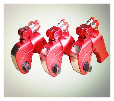 High Performance Large Square Drive Digital Mechanical Hydraulic Torque Wrench Precision Machined For Top Accuracy Durability And Repeatability With 360 Degree Swivel Fittings Allowing Smooth Hose Movement Without Binding And Coated Parts To Resist, red and silver hydraulic tool set.