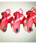 Professional Hydraulic Torque Wrench Featuring Square Drive Design With Precision Machined Parts For Rock Solid Performance And Heavy Duty Garage Grind, three red wrench heads shown.