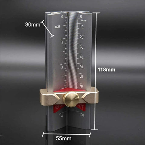 Three In One Handy Measuring Gauge Set For Drills, Depth Stop Gauge with dual metric and imperial scales, 118mm height.
