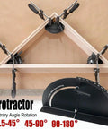 Heavy Duty Adjustable Woodworking Angle Clamp 45 90 180 Degree Protractor Corner Fixture holding wooden frame in triangular setup.