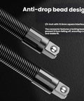 1/2 Inch Flexible Shaft Extension Tool For Auto Repair, Bendable Reach With Torque Socket, Ratchet Spanner, Portable Electric Wrench Connecting Rod, Flexible Extension Bar, close-up of anti-drop bead design and connector.