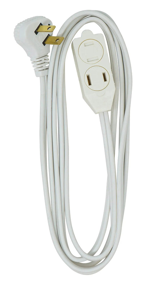 SlimLine 3 Ft Indoor Extension Cord With Right Angled Plug, 16/3 3 Polarized Outlets, PVC Jacket, Space Saving White Cord