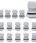 15 Pack NPT 1/2 Inch Nylon Cable Glands Electrical Strain Relief Cord Connector IP68 Waterproof Adjustable 9-14mm Cable Gland Black Nylon Joints With Gaskets White