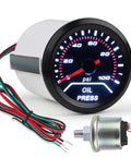 WaterWich oil pressure gauge kit, 2-inch dial, 0–100 psi, with wiring harness and sender.