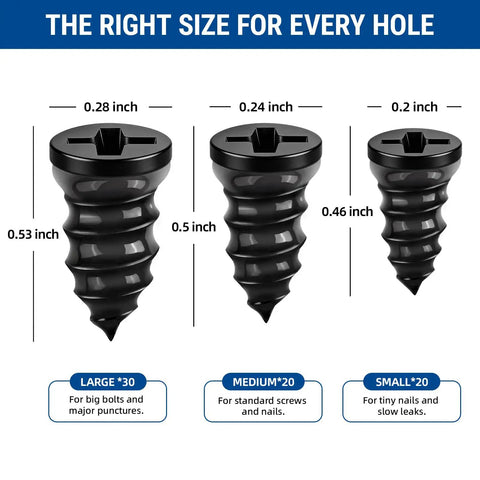 Rubber nails in three sizes from 72 Piece Tire Repair Kit with Rubber Nails in Three Sizes, Storage Box and Screwdriver for Cars, Trucks, Motorcycles and More, Complete Puncture Repair Kit for On The Go Maintenance.