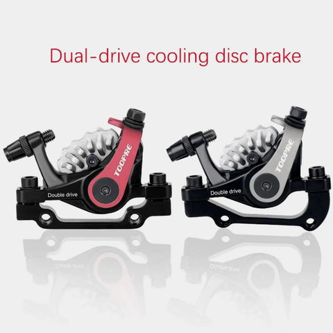 Dual piston hydraulic calipers from Heavy Duty Aluminum Alloy Disc Brake Kit For Electric And Mountain Bikes, showcasing cooling design.