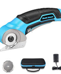 Electric Cordless Box Cutter Scissors With 4V Battery, blue ergonomic design, for cutting cardboard and fabric.