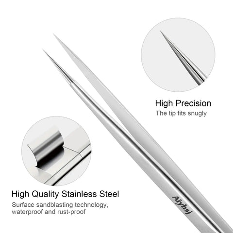 Upgraded Professional Pointed Precision Tweezers In High End Stainless Steel With Hand Polished Tips Rust Proof And Waterproof Sandblasted Finish For Ultra Accurate Grabs In Beauty Electronics Crafts And Hobby Projects, close-up tip