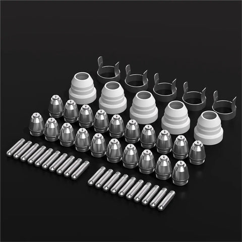 Top Grade 50 Pcs Ag60 Plasma Cutter Consumables Kit with heavy duty electrode nozzles and tips, featuring ceramic and copper materials.