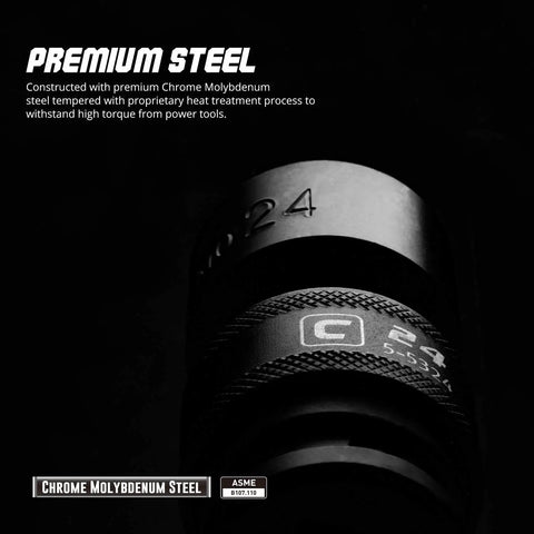 Close-up of Fifteen Sixteenth Inch Universal Swivel Impact Socket For Half Inch Drive Six Point SAE Heavy Duty Chrome Moly Steel.