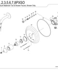Exploded diagram of Old School Restoration Style Pressure Balanced Shower Faucet With Single Handle In Oil Rubbed Bronze Finish