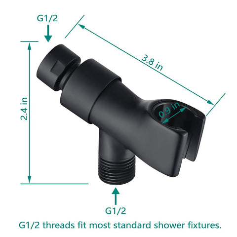 All Metal Shower Head Holder Mount For Handheld Showers Rugged Heavy Duty Solid Brass Ball Joint 360 Degree Swivel Matte Black Finish Easy Installation No Tools Required, black G1/2 shower holder with 2.4 in height and 3.8 in length
