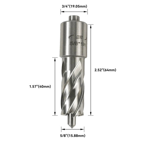 No Nonsense 5/8 Inch Annular Cutter With 3 Inch Pilot Pin, M2Al steel, dimensions 2.52x1.57 inches for high precision metal cuts.