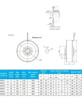 Technical diagram and specifications chart for 24V Hollow Shaft Mini Magnetic Powder Brake With 3 Nm, 6 Nm And 12 Nm Torque.